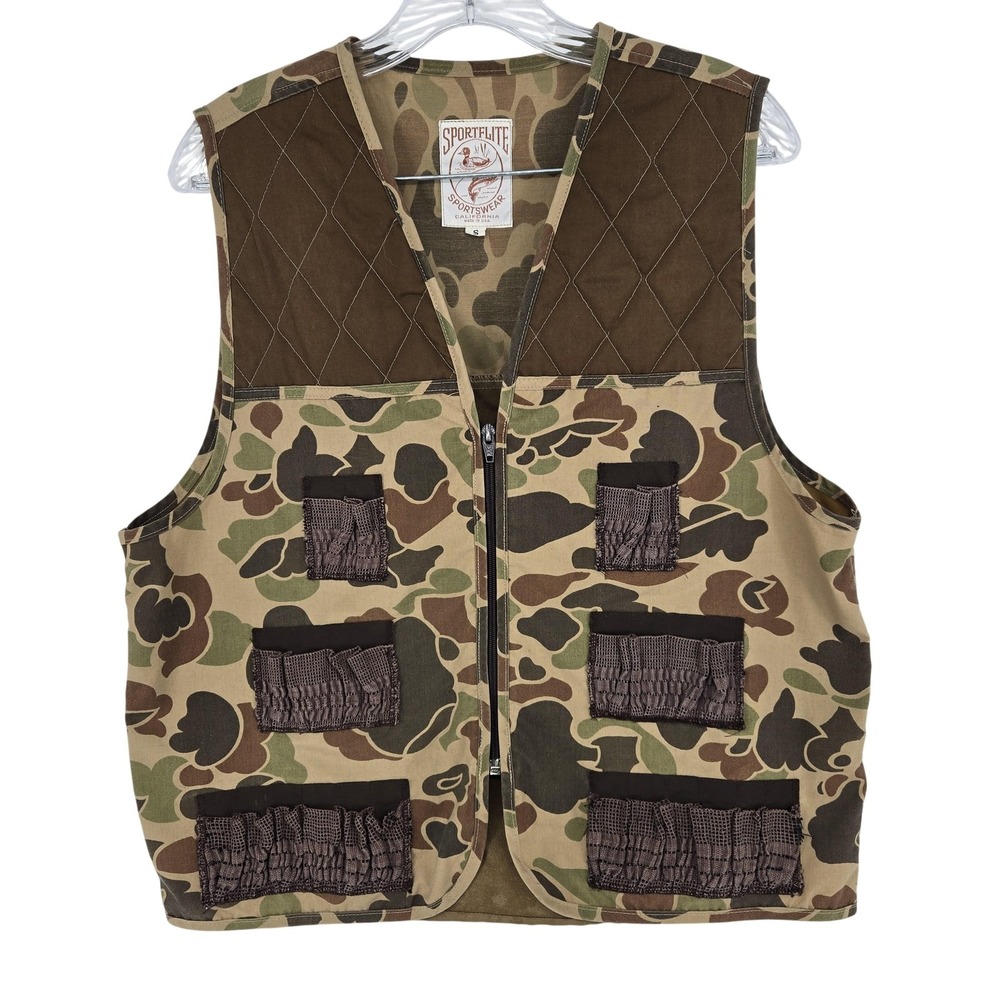 Vintage Sportflite Hunting Vest Mens Small Camo Outdoor Fishing Made USA 80s
